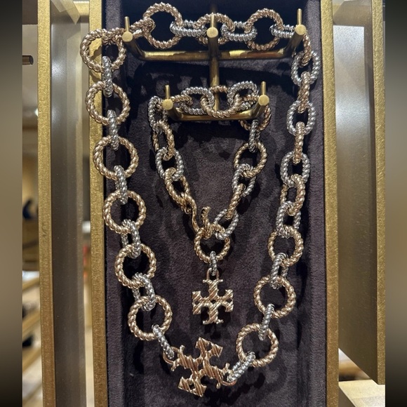 Tory Burch Jewelry - Tory Burch Textured Rope Mixed Metal Silver Gold  Necklace Bracelet Set NWT $550
